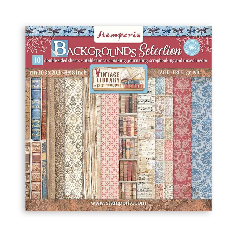 Stamperia - Double-Sided Paper Pad 8"x8"  - Backgrounds - Vintage Library - Scrap Of Your Life 