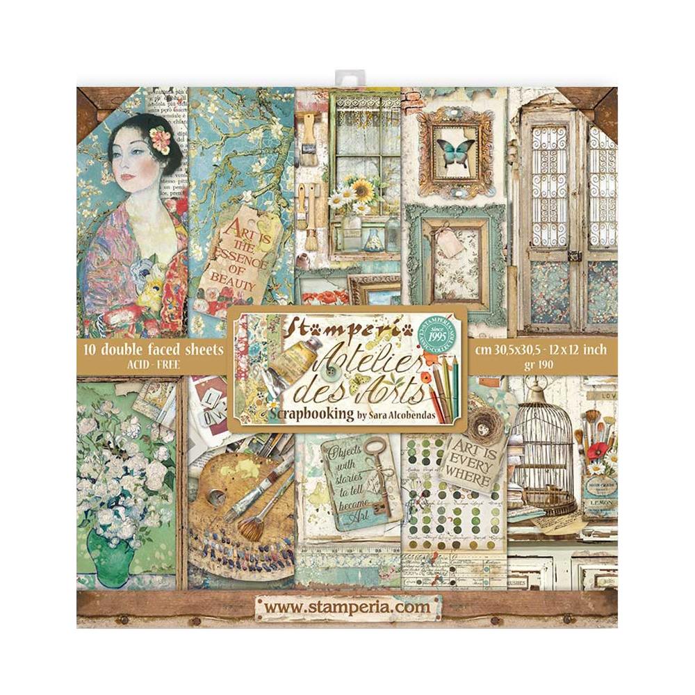 Pre-Order Stamperia -  Double-Sided Paper Pad 12"X12"  Atelier Des Arts - - Scrap Of Your Life 