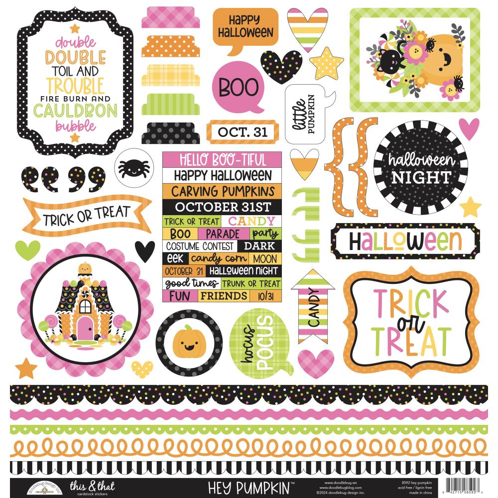 Doodlebug This & That Cardstock Stickers 12"X12" Hey Pumpkin