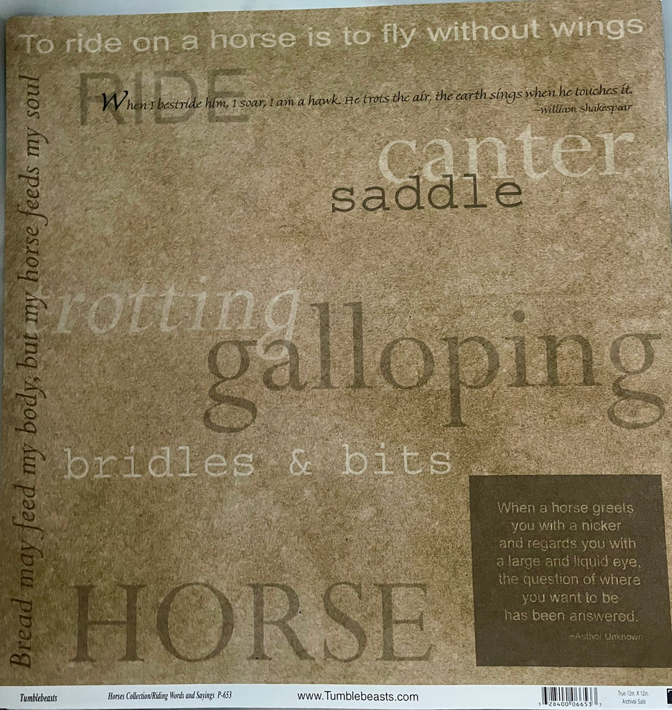 Tumblebeasts Horse Collection - Horse Wild West Phrases 12 x 12 Single Side Paper - Scrap Of Your Life 