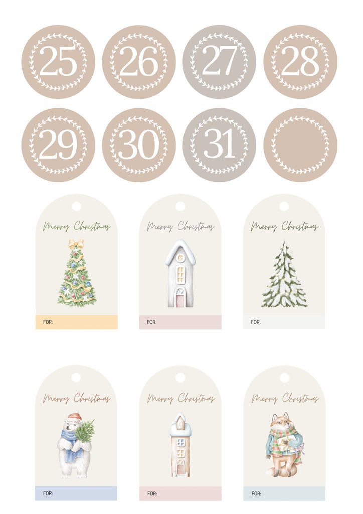 Printable - Christmas December Daily Calender Dates - Neutral Colour - Scrap Of Your Life 