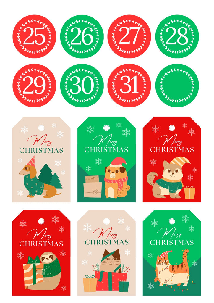 Printable - Christmas December Daily Calender Dates - Red and Green - Scrap Of Your Life 