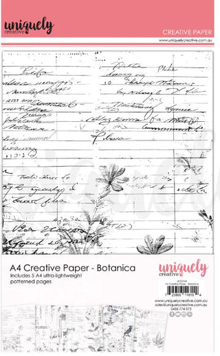 Uniquely Creative A4 Creative Paper with botanical designs and text on a white background