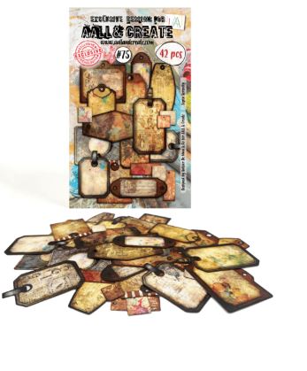 Packaged set of decorative tags with a rustic design on a white background