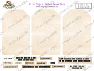 Vintage Alice in Wonderland Jumbo Tag Set Fussy Cut