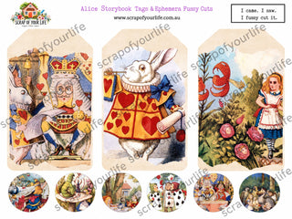 Vintage Alice in Wonderland Jumbo Tag Set Fussy Cut