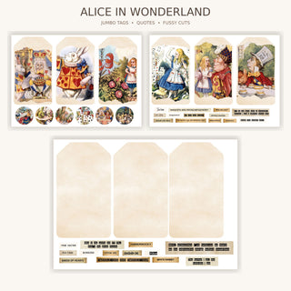 Vintage Alice in Wonderland Jumbo Tag Set Fussy Cut