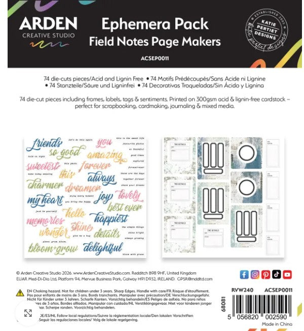 Arden Field Notes Page Makers Ephemera Pack - Scrap Of Your Life 