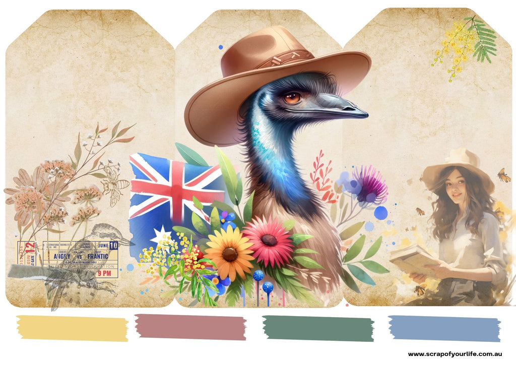 Australia Day Emu Foldable Tag Set and Background