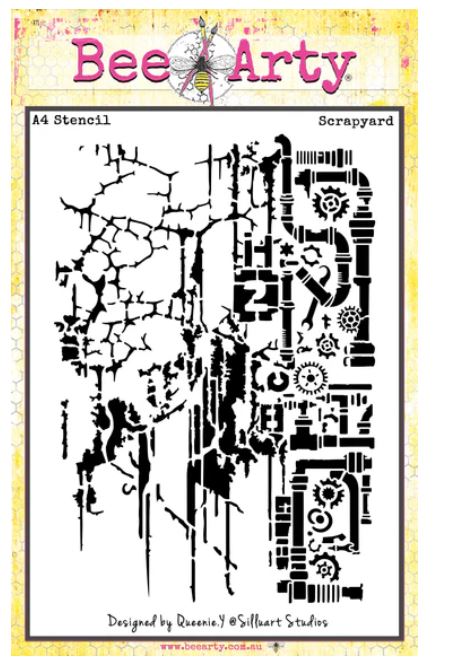 Bee Arty Steampunk Scrapyard - A4 Stencil