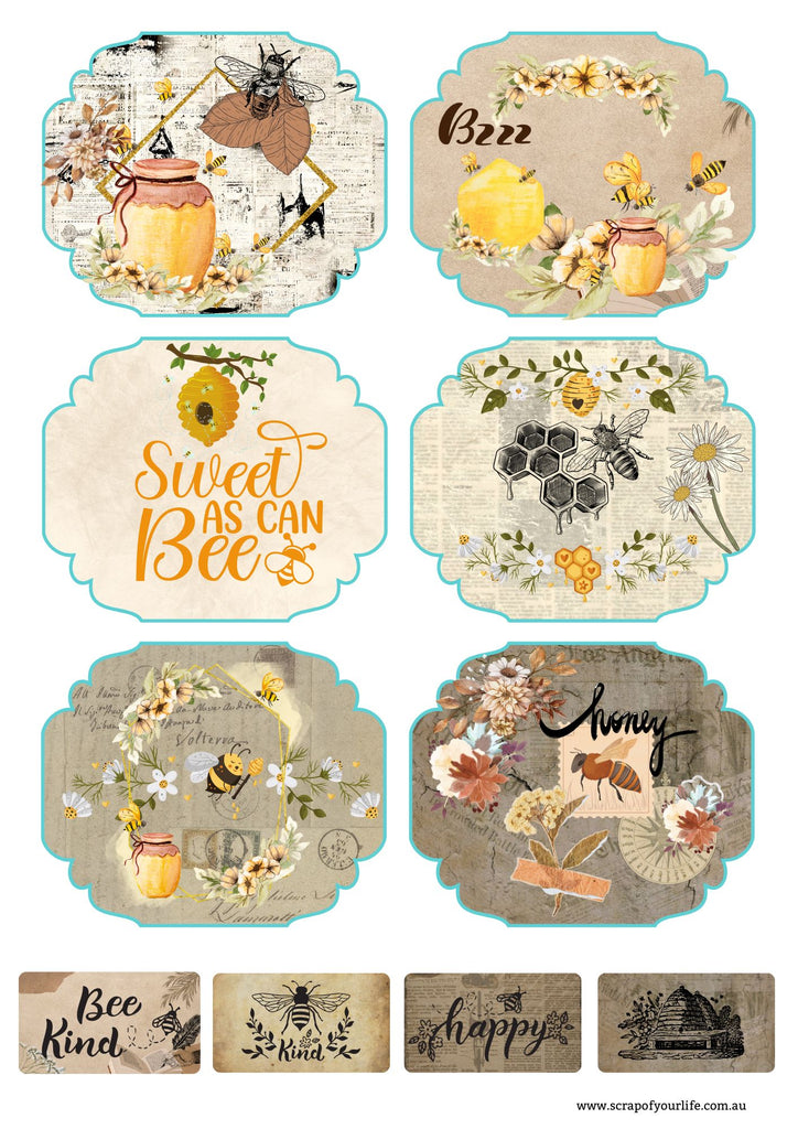Printable - Vintage Collage Bees - Scrap Of Your Life 
