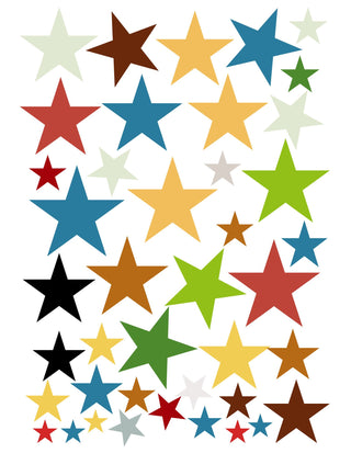 Colorful star-shaped stickers on a white background