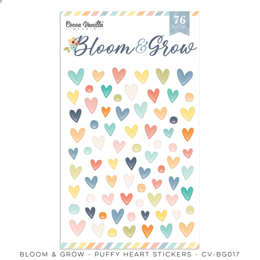 Cocoa Vanilla Bloom and Grow Puffy Heart Stickers