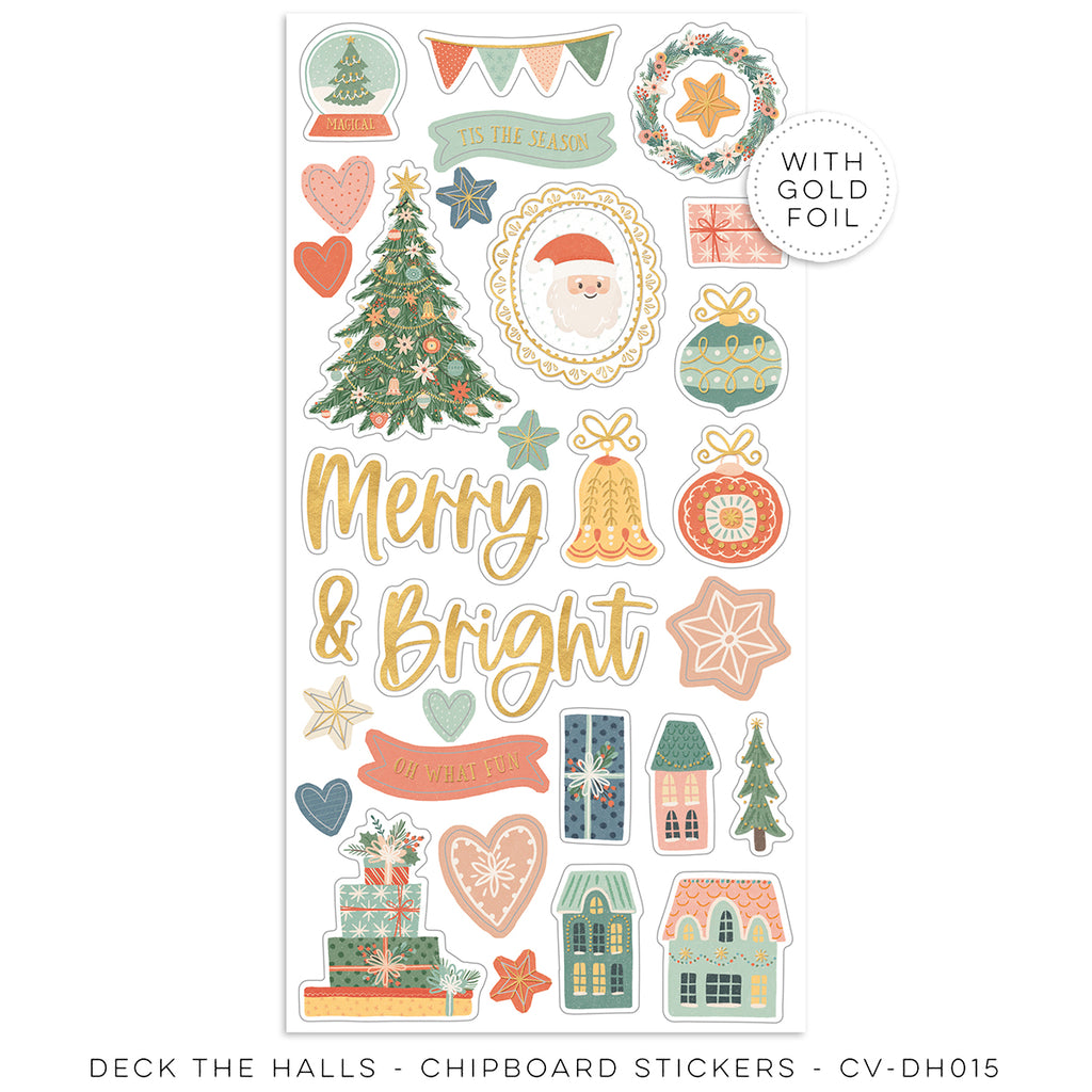 Cocoa Vanilla Deck the Halls Chipboard Stickers