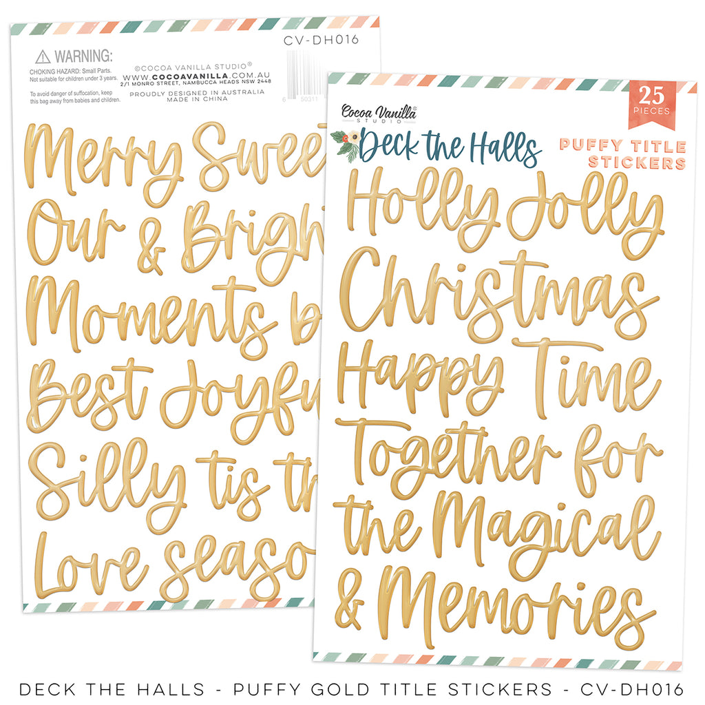 Cocoa Vanilla Deck the Halls Puffy Gold Titles Stickers