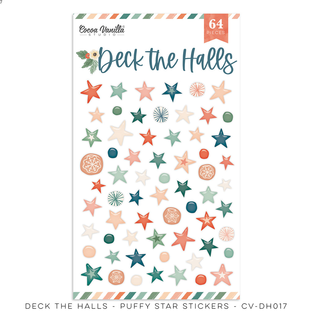 Cocoa Vanilla Deck the Halls Puffy Star Stickers