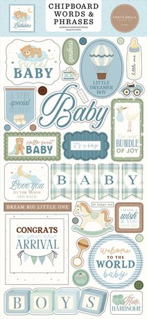 Carta Bella Little Lullabies Chipboard  Words & Phrases  - Baby Boy - Scrap Of Your Life 