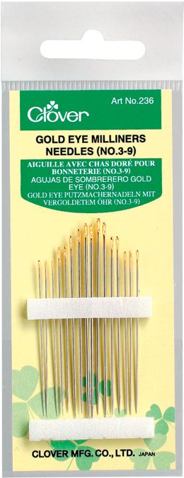 Clover Gold Eye Milliners Needles Size: 3-9