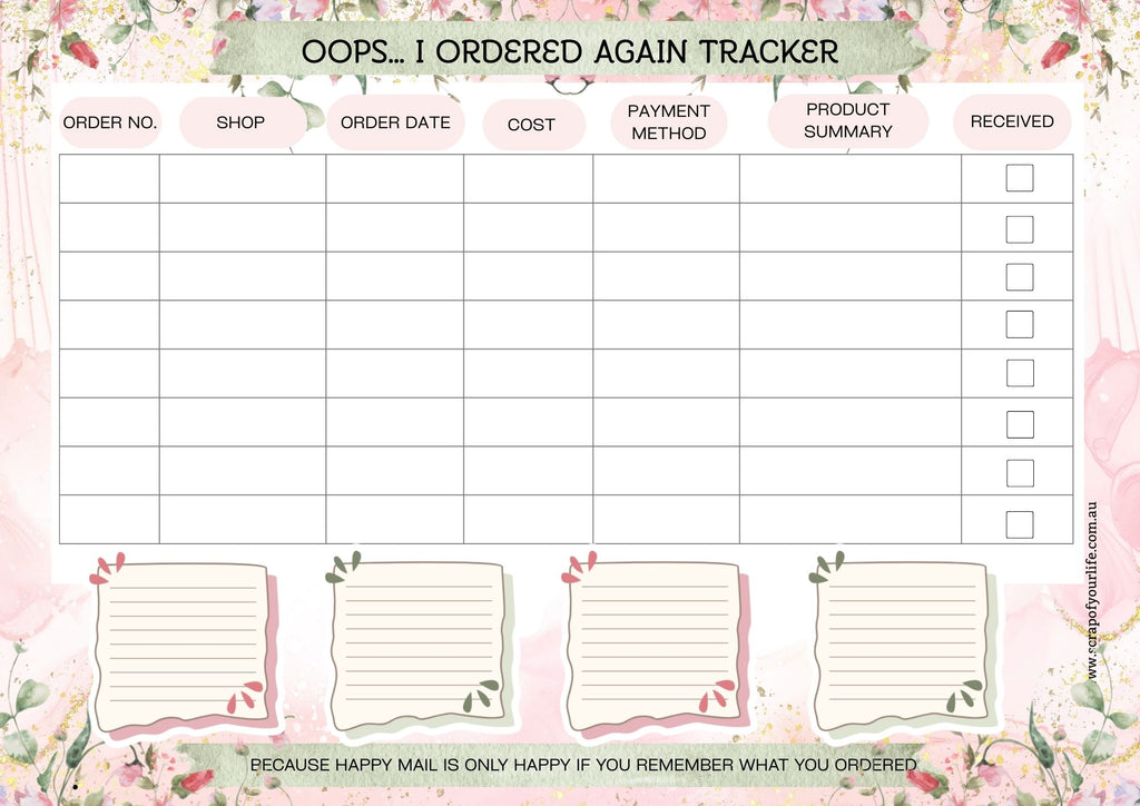 Craft Supplies Order Tracker – Printable - Scrap Of Your Life 