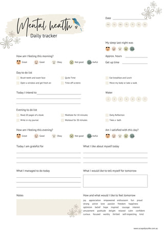 Printable - Mental Health Daily Tracker - Scrap Of Your Life 
