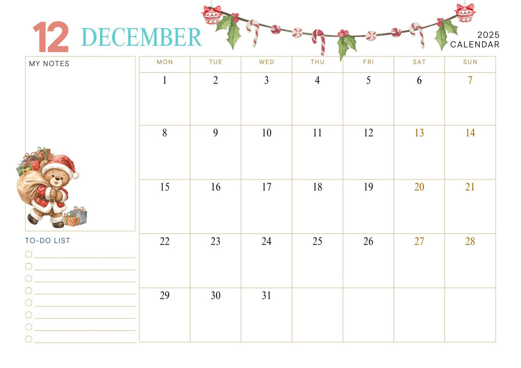 Calender 2025 December