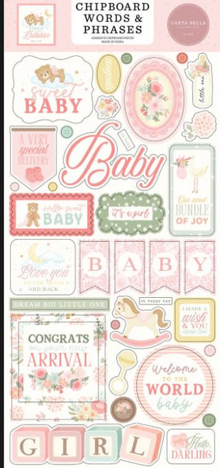 Carta Bella Little Lullabies Girl Chipboard Titles and Phrases - Scrap Of Your Life 