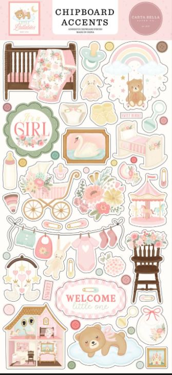 Carta Bella Little Lullabies Girl Chipboard Accents - Scrap Of Your Life 