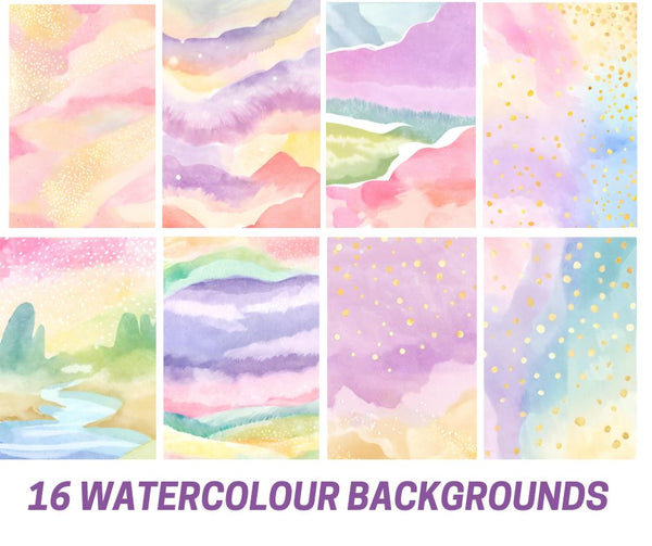 16 Watercolor Background Card Panels - printable - Scrap Of Your Life 