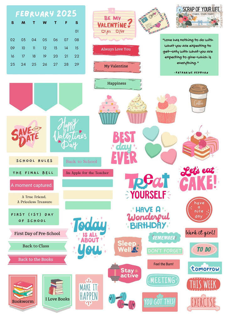 Printable Planner / Stop the Blue Cut-a Part Elements - Valentine & Celebrate