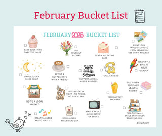 February 2026 bucket list with various activities on a light blue background