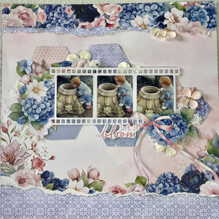 Uniquely Creative Indigo Bloom 12x12 Layout Kit (Plus 2 Cards & 2 Mini 6x6 Layouts) - Scrap Of Your Life 