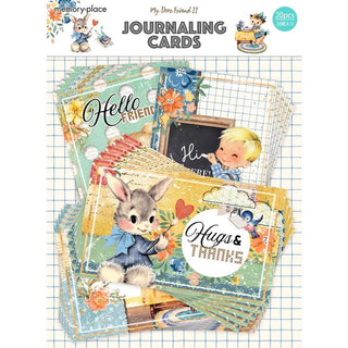 Memory Place  'My Dear Friend II' journaling cards with illustrations and text on a grid background.
