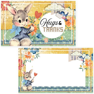 Memory Place  My Dear Friend II'journaling cards Two vintage-style cards with cartoon bunnies and floral designs, featuring the text 'Hugs & Thanks'.