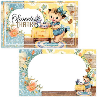 Memory Place  'My Dear Friend II' journaling cards cat character and floral decorations.