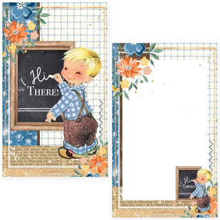 Memory Place  My Dear Friend II journaling cards Vintage-style illustration of a boy with a chalkboard sign and floral border