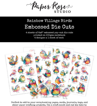 Paper Rose Rainbow Village 6x8" Birds Embossed Die Cuts - Scrap Of Your Life 