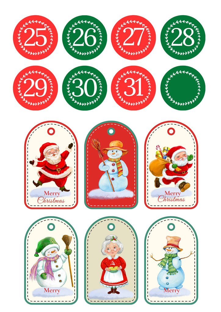 Printable - Christmas December Daily Calender Dates - Dark Green and Red - Scrap Of Your Life 