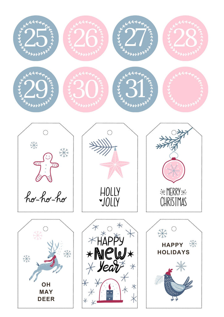 Printable - Christmas December Daily Calender Dates - Pink and Blue - Scrap Of Your Life 