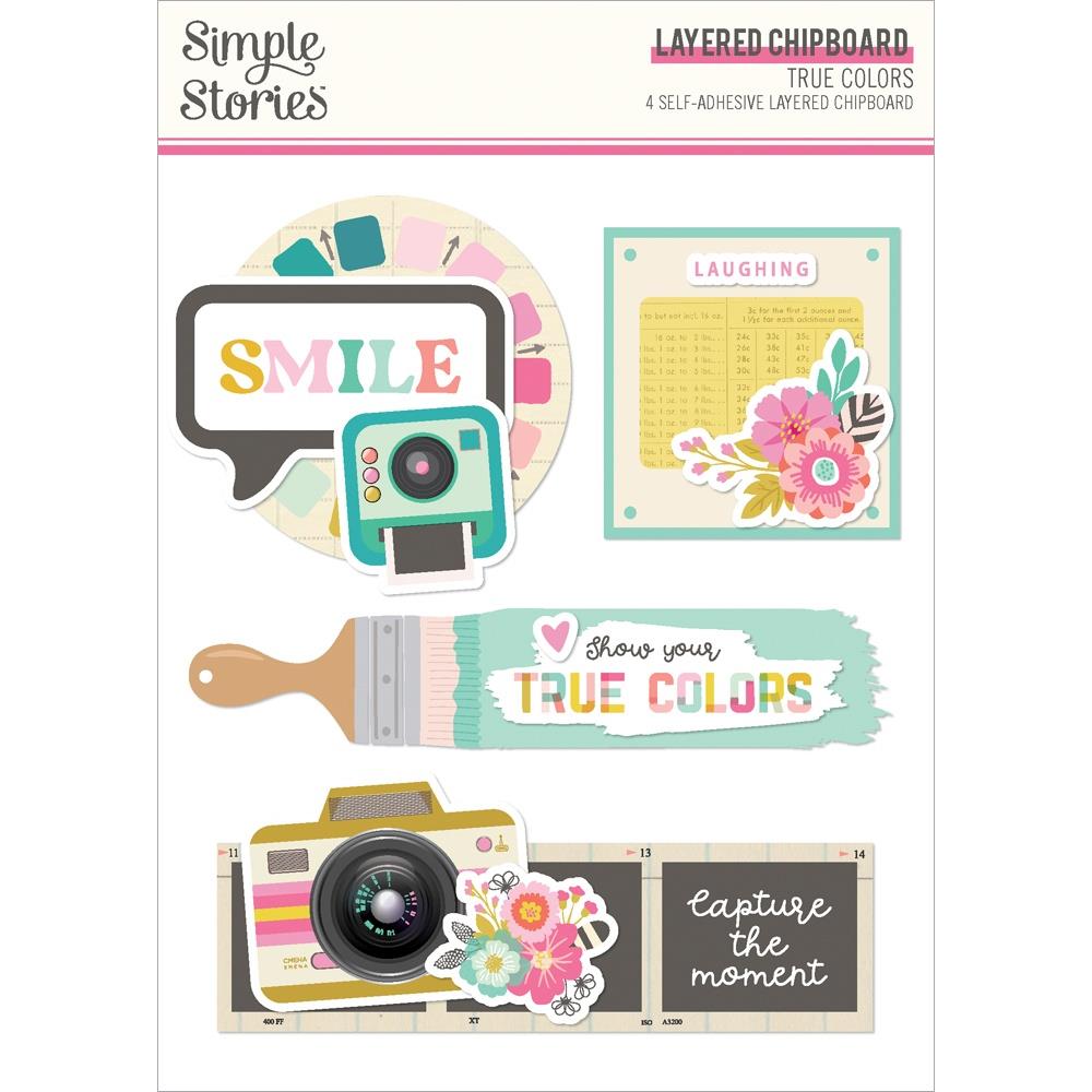 Simple Stories - True Colors Layered Chipboard Die-Cuts - Scrap Of Your Life 