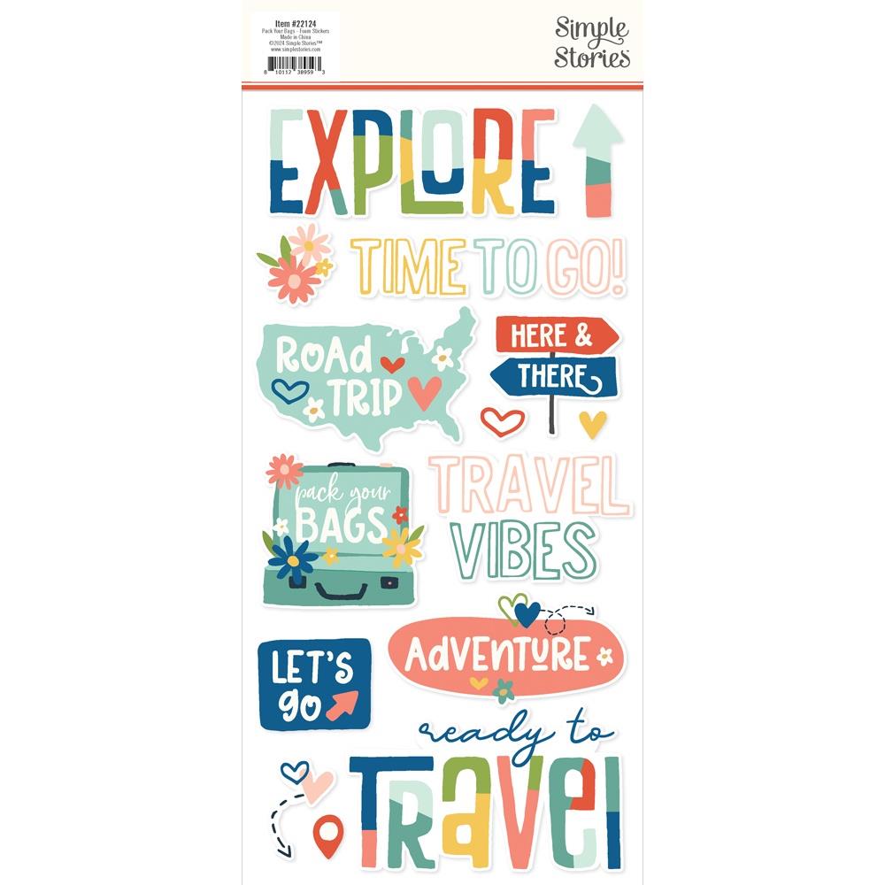 Simple Stories - Pack Your Bags Foam Stickers - Scrap Of Your Life 