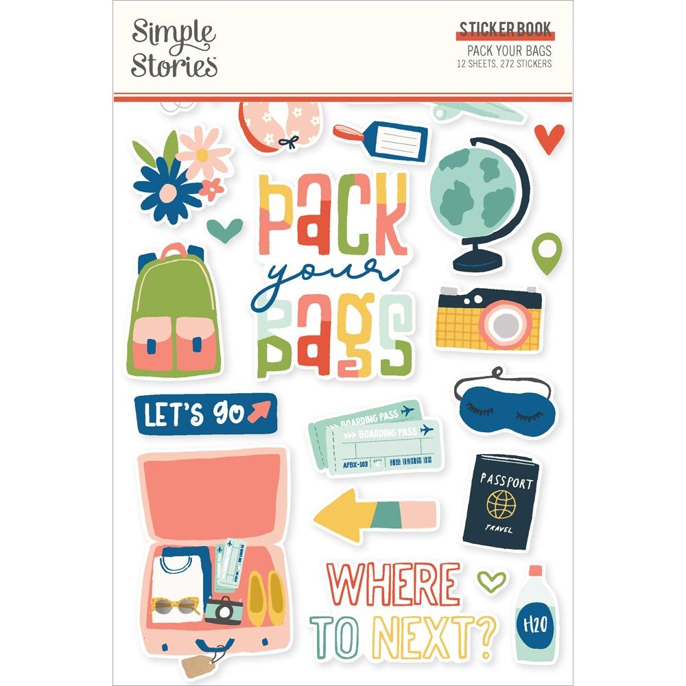Simple Stories - Pack Your Bags Sticker Book 12 Sheets - Scrap Of Your Life 
