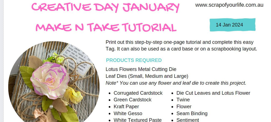 Creative Day January 2024 Instructions Rustic Flower Tag - Scrap Of Your Life 