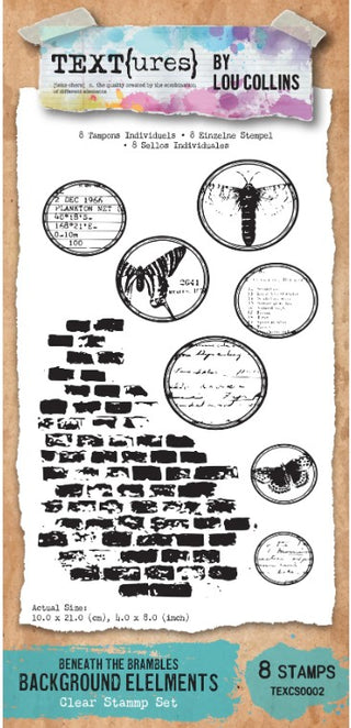 Lou Collins - Beneath the Brambles TEXT(ures) Background Elements Clear Stamp Set