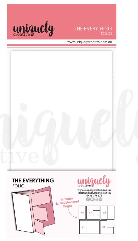 Uniquely Creative 'The Everything Folio' packaging with pink and white design.