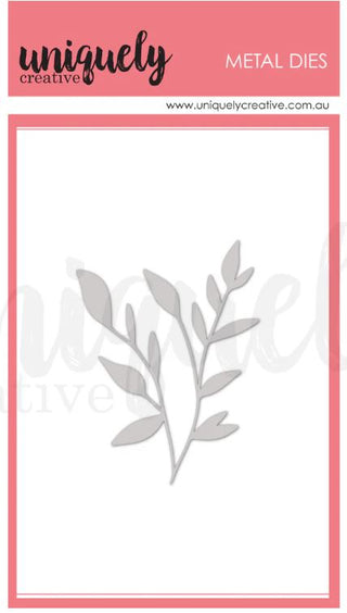 Uniquely Creative Metal die with leaf design on a white background with pink border