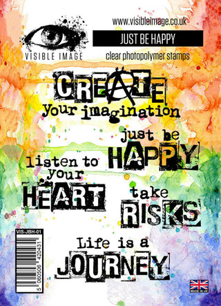 Visible Image stamps with motivational phrases on a colorful background