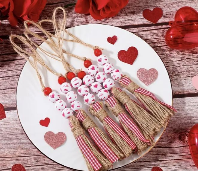 Valentine Day Love Bead Garland -  Gingham Hearts