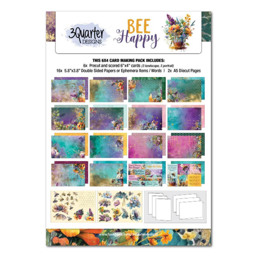 3 Quarter Designs Card Kit - Bee Happy 6×4 - Scrap Of Your Life 