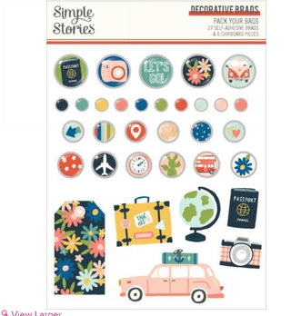 Simple Stories - Pack Your Bags Decorative Brads - Scrap Of Your Life 