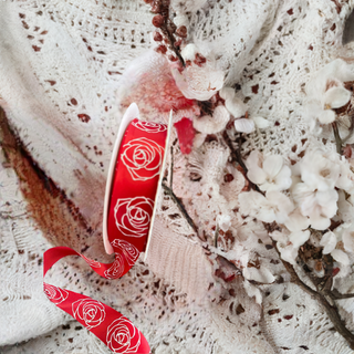 Ribbon Disney Princess Collection Polyester Ribbon Red / White Rose - Scrap Of Your Life 
